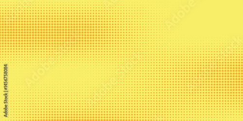 Yellow halftone pattern. Retro comic gradient background. Bright orange pixelated dotted texture overlay. Cartoon pop art faded gradient pattern. Vector backdrop for poster, banner, advertisement