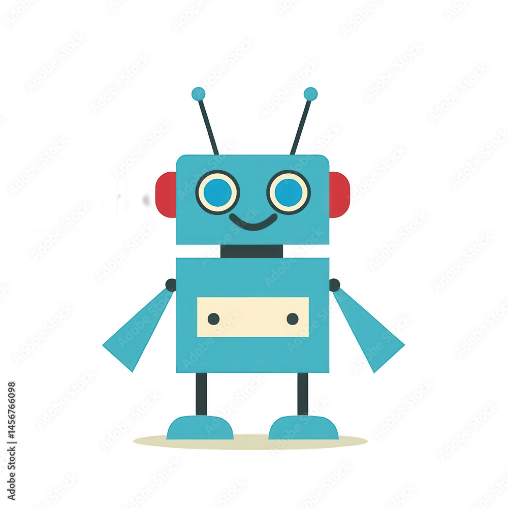 A playful cartoon robot character with a friendly expression, designed with bright colors and simple shapes. Perfect for children's illustrations and tech-related themes. A playful cartoon robot character with a friendly expression, designed with bright colors and simple shapes. Perfect for children's illustrations and tech-related themes.