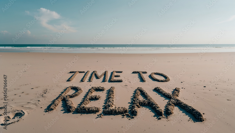 Fototapeta premium Time to relax writing on the sand of tropical beach