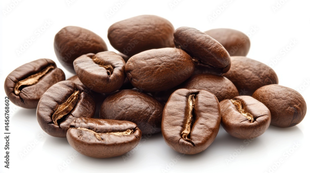 Close-up of Roasted Coffee Beans Pile on White Background, Studio Shot, Food Photography, Cafe Aroma, Morning Drink Close-up of Roasted Coffee Beans Pile on White Background, Studio Shot, Food Photography, Cafe Aroma, Morning Drink