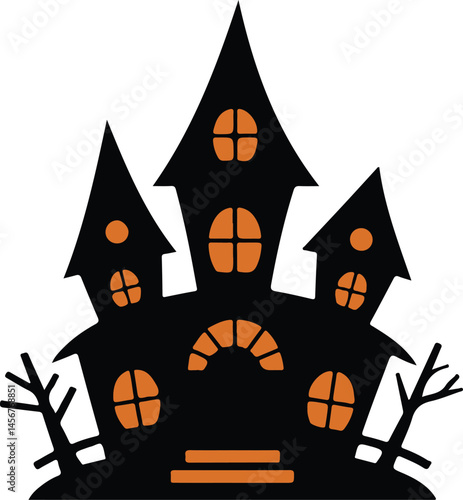 white haunted house vector, spooky house illustration, Halloween haunted mansion, scary building cartoon,