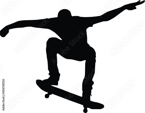 Skateboarder Silhouette – Dynamic Air Trick Motion Graphic for Extreme Sports, Freestyle, and Athletic Performance Design