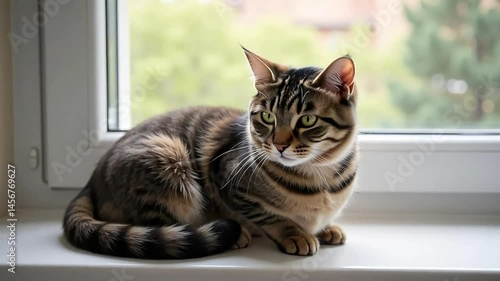 Wallpaper Mural Adorable Tabby Cat Sitting by Window Enjoying Sunny Day. Torontodigital.ca