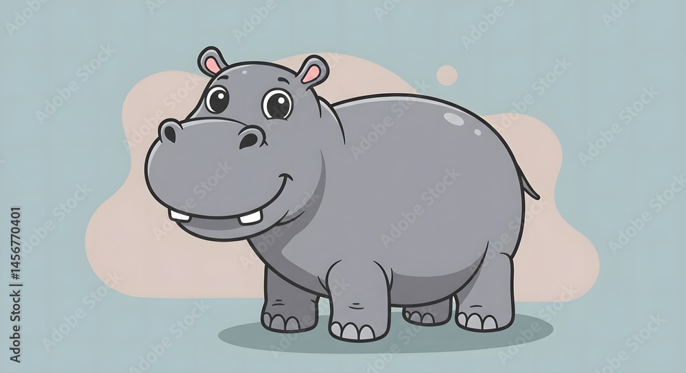 Obraz premium Cartoon Hippopotamus Illustration Standing with a Friendly Smile for Kids