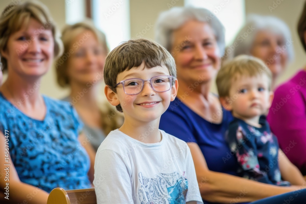 Fototapeta premium Smiles of joy shared among generations during a community gathering event