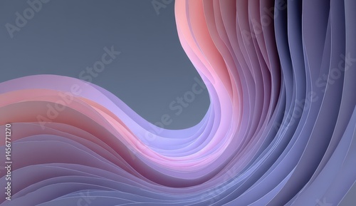 Obraz na płótnie Abstract 3D waves of layered pastel shapes create a fluid, modern design with gentle gradients of pink, purple, and blue tones. w salonie