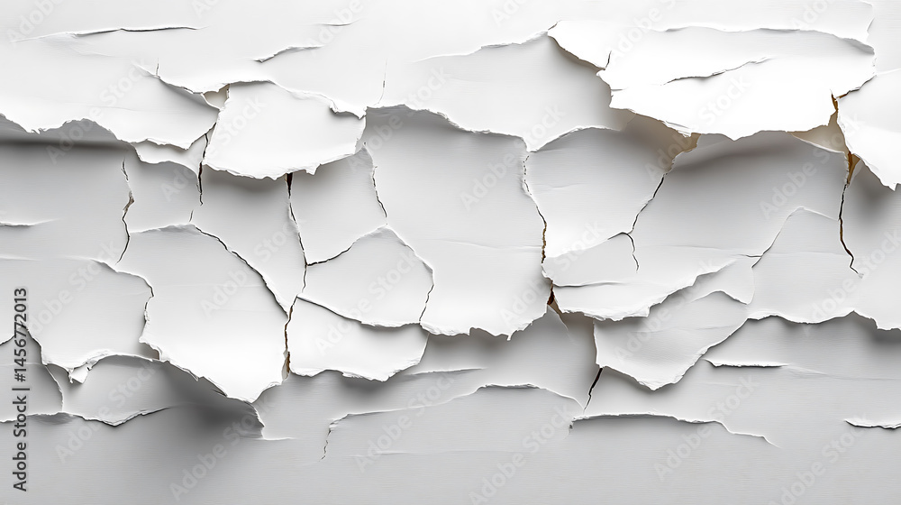 Abstract background of white paint peeling revealing sublayers creating textured surface with cracked and damaged appearance Abstract background of white paint peeling revealing sublayers creating textured surface with cracked and damaged appearance