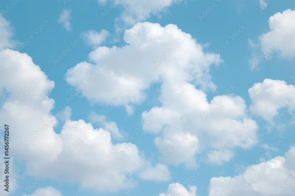 Fluffy white clouds float in a bright blue sky, creating a peaceful and serene atmosphere.