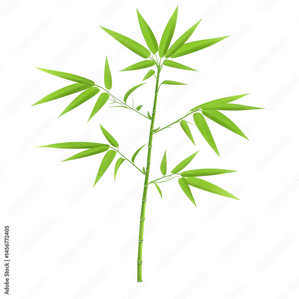 Fototapeta premium A vibrant bamboo plant on a white isolated background, showcasing its lush green leaves and elegant structure, perfect for decorative and natural design purposes.