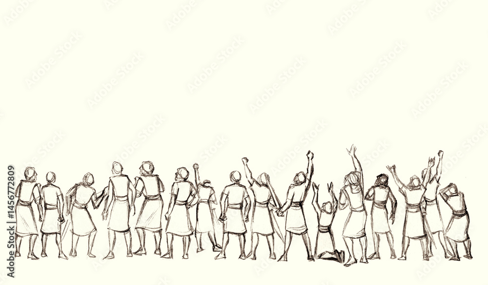 Obraz premium Pencil drawing. The Fall of the Walls of Jericho