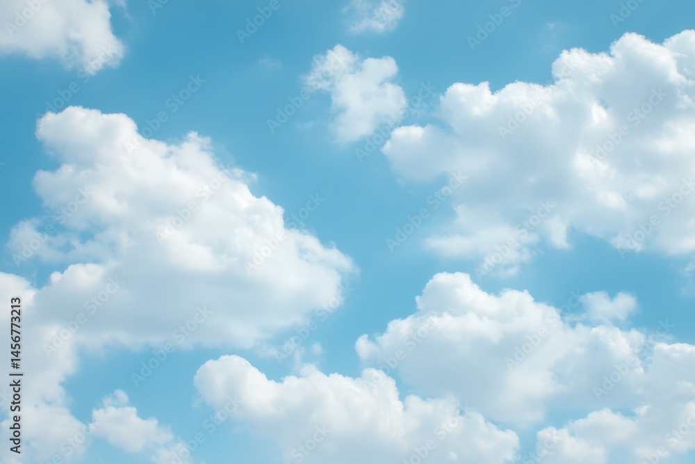 Fluffy white clouds scattered across a bright blue sky on a clear day.