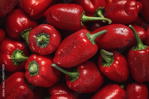 Obraz na płótnie Bright red peppers piled together, showcasing their fresh and vibrant appearance. w salonie