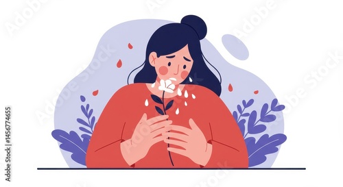 Heartbreak and Grief: A Woman Weeping, Holding a Flower