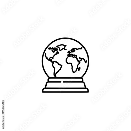 Icon of a globe in a snow globe, representing concepts of world travel and geography