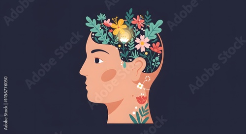 Blooming Mind: Floral Head Illustration for Mental Wellness