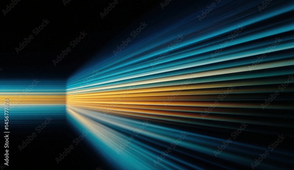 Abstract image featuring dynamic, colorful light streaks converging toward a distant vanishing point on a dark background.