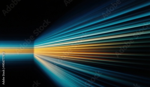 Obraz na płótnie Abstract image featuring dynamic, colorful light streaks converging toward a distant vanishing point on a dark background. w salonie