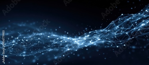 Obraz na płótnie Abstract digital network with glowing connected points on a dark background, representing technology and data flow. w salonie