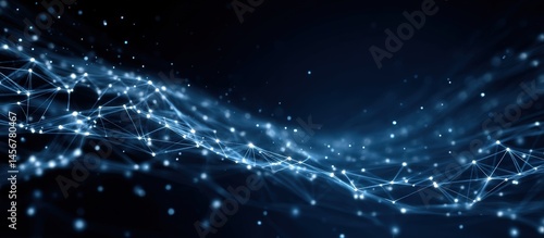 Obraz na płótnie Abstract digital network of glowing blue lines and dots forming a flowing, wave-like structure on a dark background. w salonie