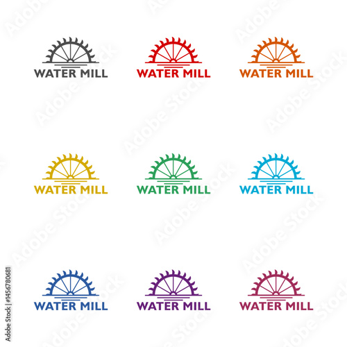 Water mill icon isolated on white background. Set icons colorful