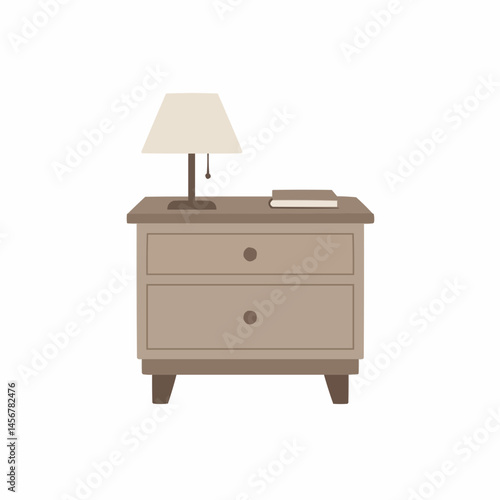 Cartoon lamp and book on a bedside table, in a simplified cartoon style