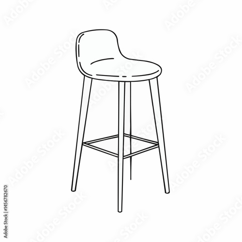 Minimalist outline of a bar stool with back support on a white background