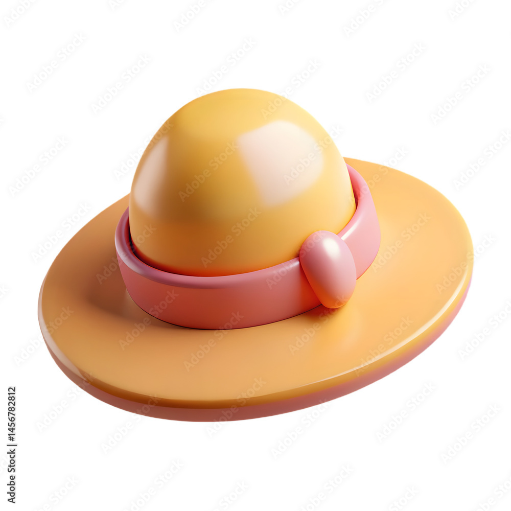 Fototapeta premium Stylish Summer Hat,a Pastel Yellowcreationwith Pink Band.3Drender,smoothtexture,appealingdesign.Perfectfor Summer Fashion Illustration