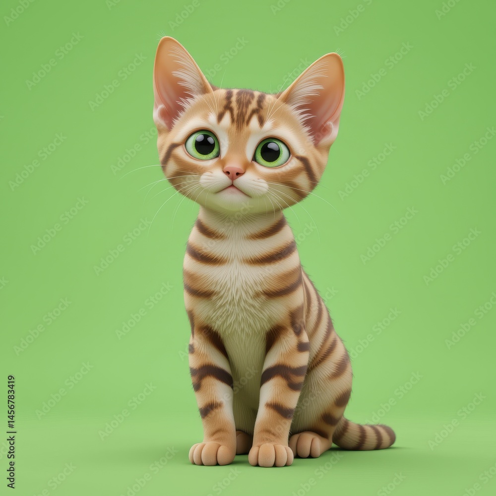 Fototapeta premium Adorable digital rendering of a small tabby kitten.