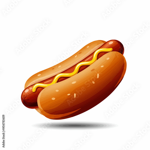 An illustration of a hotdog with yellow mustard on a bun against a white background