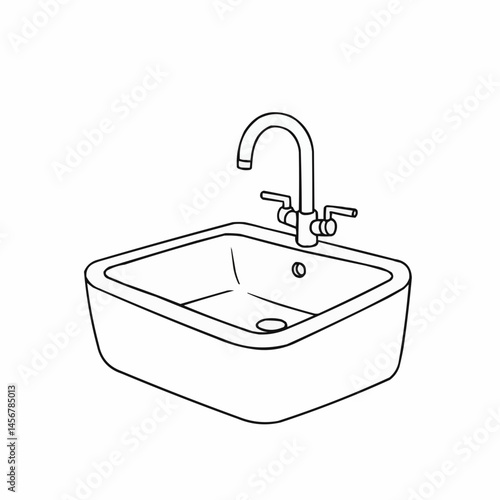 Line art of sink faucet with taps for water. Kitchen or bathroom design