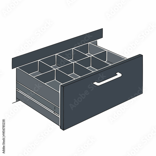 A grey rectangular box with internal compartments