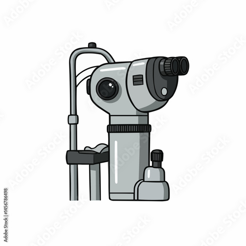 Illustrated gray viewing binoculars on stand, with lens adjustments and black outline