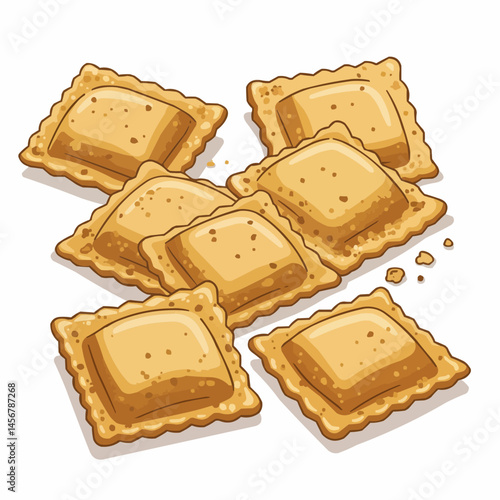 Golden, fried ravioli served, a crunchy, savory, filled pasta dish on white