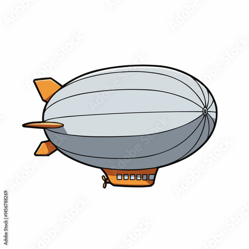 An airship with orange fins glides smoothly in the sky. Minimalistic design