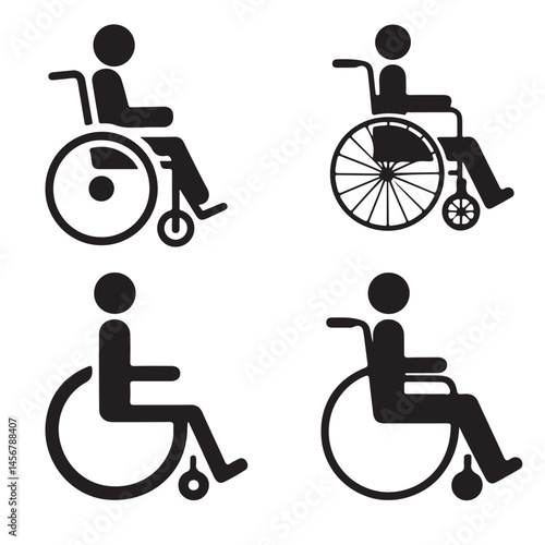 set of black Clean vector icon of a wheelchair silhouette