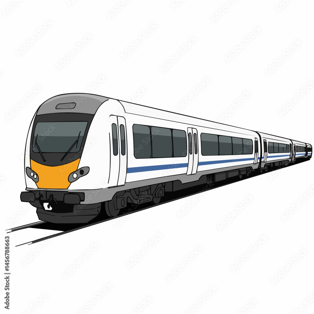 Fototapeta premium A minimalist drawing of a modern passenger train traveling from left to right