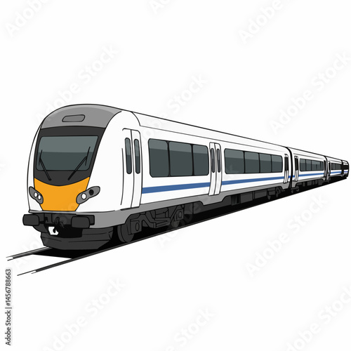 A minimalist drawing of a modern passenger train traveling from left to right