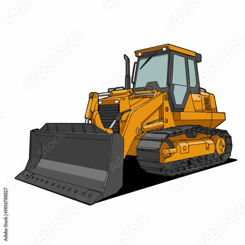Cartoon illustration of a yellow backhoe tractor on a white background
