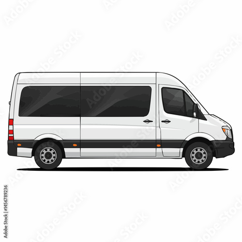 Graphic illustration of white van, dark windows
