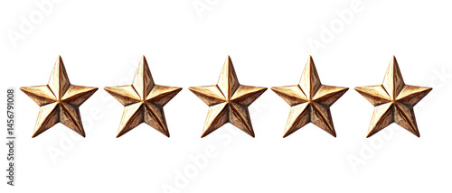 Collection Pack of Four Gold Stars Rank Insignia Military Award set against transparent background