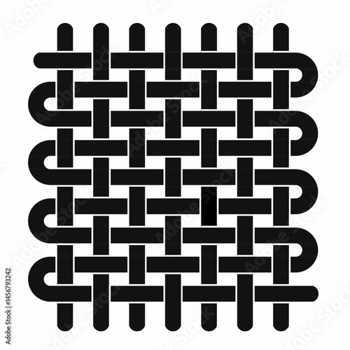 Minimalist weave icon showing interlaced textile pattern. Ideal for fabric, cloth, or fashion industry concepts. Bold, black, and geometric design.