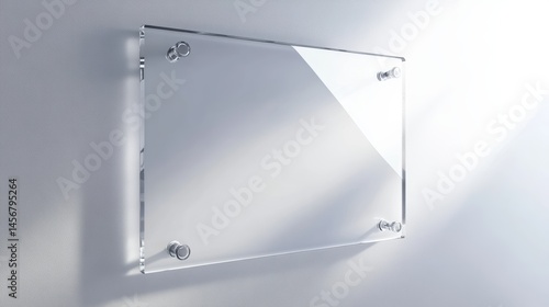 Clear Acrylic Signage Mockup on Textured Wall in Bright Studio Light, Eye-Level Close-Up Shot for Brand Display and Interior Design Applications