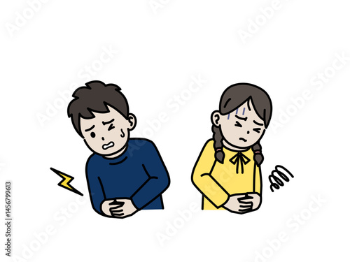 腹痛や消化不良になる子供のイラスト