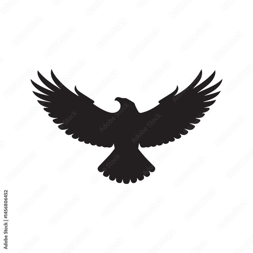 Obraz premium Eagle Silhouette Vector – Majestic Bird Icon in Flight for Power, Freedom, and Heraldry Design