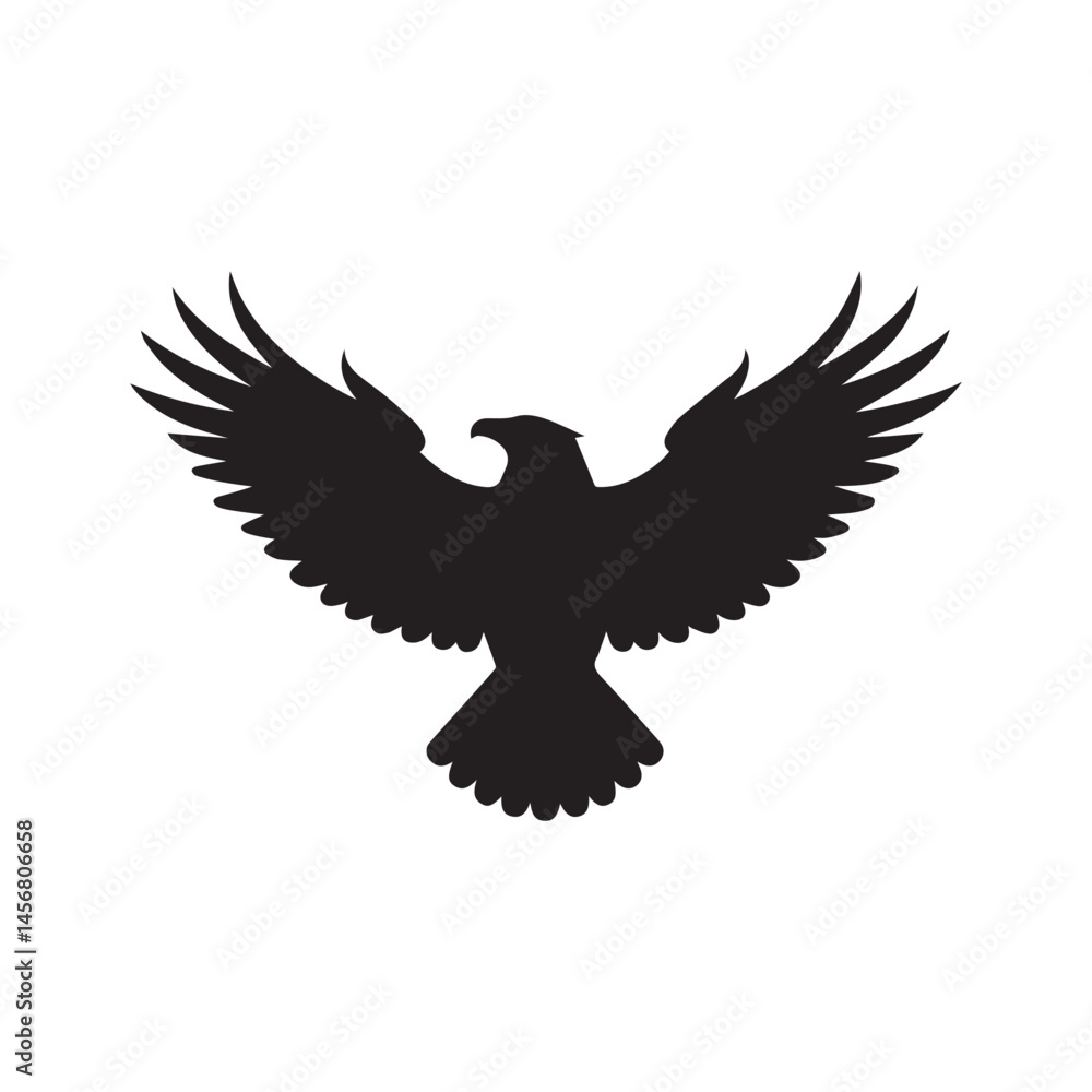 Obraz premium Eagle Silhouette Vector – Majestic Bird Icon in Flight for Power, Freedom, and Heraldry Design