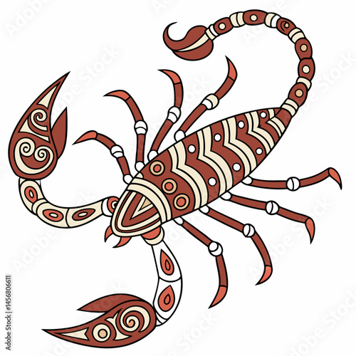 Vector illustration of scorpion with emphasis on indian folk painting and symbolism
