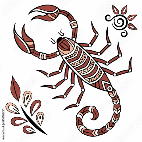 Traditional pattern scorpion in indian style for vector design and decor
