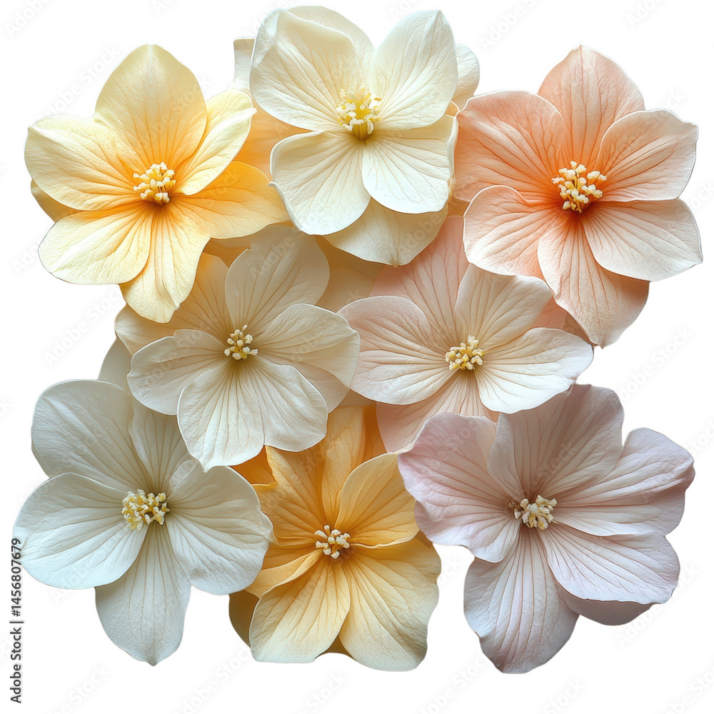 Delicate Floral Harmony: A captivating assortment of delicate flowers in a range of soft hues and subtle textures, beautifully arranged to evoke a sense of serenity and natural beauty. Delicate Floral Harmony: A captivating assortment of delicate flowers in a range of soft hues and subtle textures, beautifully arranged to evoke a sense of serenity and natural beauty.