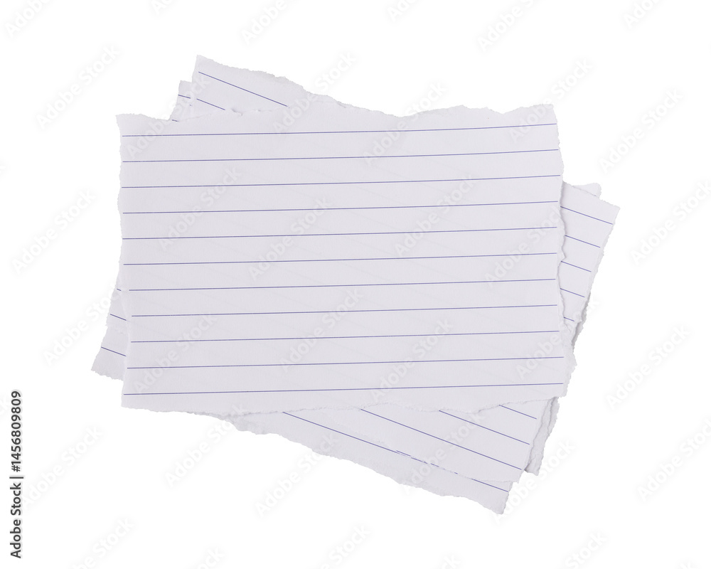 Fototapeta premium White ripped torn sheet of notebook paper with blue lines isolated on transparent background