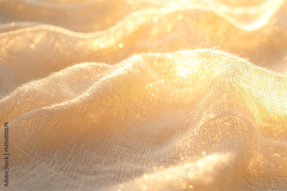 Fototapeta premium Soft, light beige fabric draped in golden sunlight.